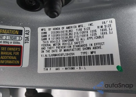 2015 Honda Cr-V Lx from USA, damaged, VIN 5J6RM4H38FL084264